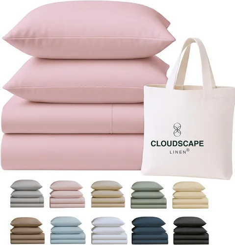 Vista 16 de Cloud Scape Linen - Juego de sábanas de 100% algodón egipcio, tamaño individual, juego de ropa de cama de lujo de 3 piezas, 400 hilos, calidad