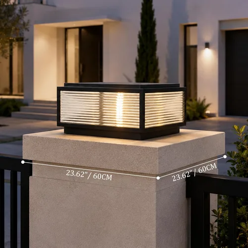 Vista 8 de Lámpara de porche al aire libre, luz grande de pilar de columna de puerta negra de 19.68 pulgadas Modern Black Waterproof Pedestal Bollard