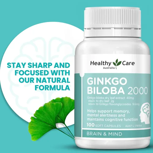 Vista 2 de Healthy Care Ginkgo Biloba 2000 mg 100 cápsulas hechas en Australia