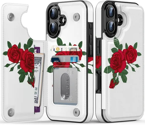 Vista 124 de FUNMIKO Funda tipo cartera para iPhone 13 con tarjetero, bloqueo RFID, protección de grado militar y obras de arte impresas con rayos UV, cierre