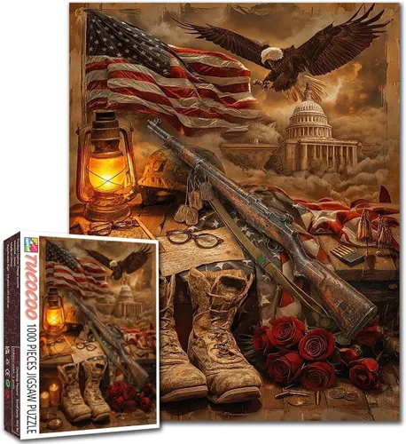 Vista 24 de Rompecabezas de 1000 piezas con la bandera americana y águila para adultos, rompecabezas del 4 de julio, para juegos de actividades familiares