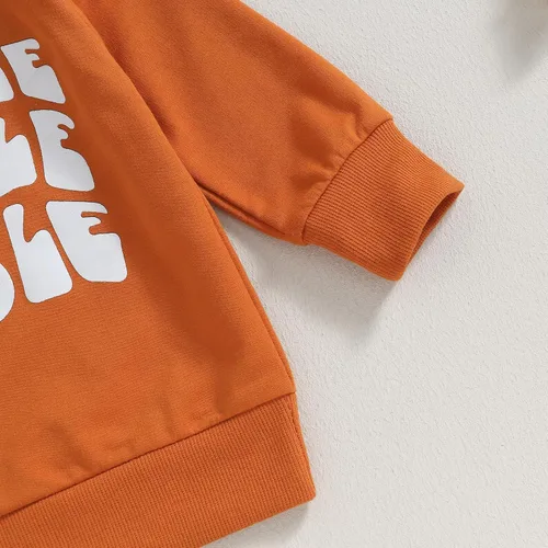 Vista 4 de Conjunto de 2 piezas de ropa de Acción de Gracias para bebé, sudadera con cuello redondo y estampado de letras, pantalones de pavo, 2