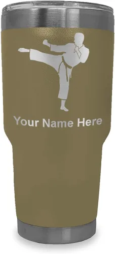 Vista 10 de LaserGram Vaso aislado al vacío de 20 onzas, Karate Man, grabado personalizado incluido (negro) Engraved Gift, Vacuum Insulated Stainless Steel