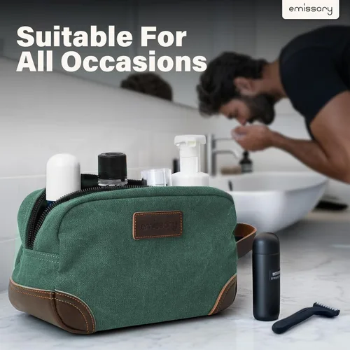 Vista 7 de emissary Neceser de viaje para hombre de cuero y lona, neceser de viaje para hombre, kit dopp de cuero y lona para hombres, bolsa de afeitar para 2