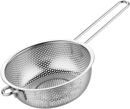 Vista 7 de KALLORY Colador de arroz Colador de malla fina con asa Colador de acero inoxidable fino para fregadero de grasa Cesta de fregadero de arroz Lavado
