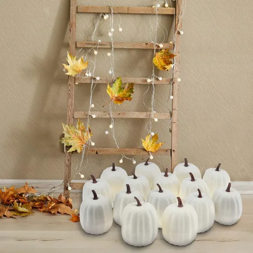 Vista 6 de Woration Juego de calabazas falsas de alta calidad, decoración de calabaza blanca leche artificial para cosecha de otoño, Halloween, Acción