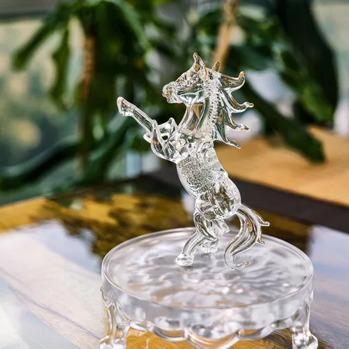 Vista 4 de YU FENG - Figura de caballo de cristal de 6.3 pulgadas, escultura animal de cristal transparente Rearing Horse Design, Handcrafted Glass Art