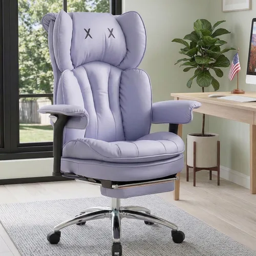 Vista 9 de Efomao Silla de oficina blanca grande y alta con reposapiés, silla ergonómica de respaldo alto para computadora con reposabrazos ajustables, asiento