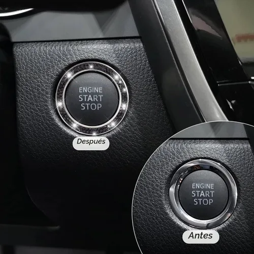 Vista 5 de Calcomanías para anillo de arranque de motor con diamantes de imitación de cristal, paquete de 2 unidades, cubierta para botón de arranque de Negro