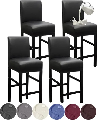 Vista 7 de HFCNMY - 2 fundas elásticas impermeables para taburete de bar con respaldo, fundas para silla de bar con banda elástica, color beige
