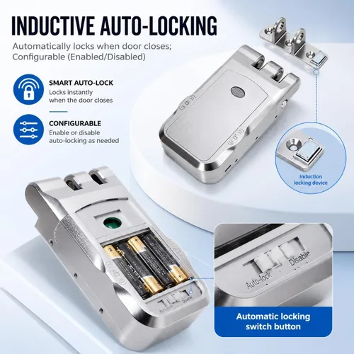 Vista 6 de Cerradura de puerta oculta con 4 mandos a distancia Entrada sin llave, cerrojo electrónico, diseño invisible, para seguridad del hogar