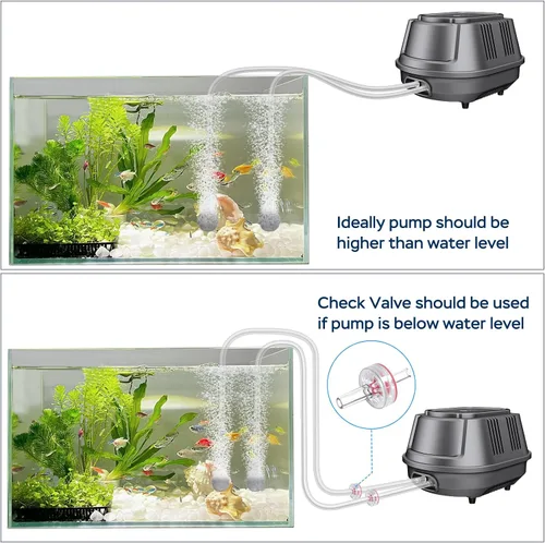 Vista 5 de AquaMiracle Aquarium Air Pump 3W/6W/10W, Super Quiet Powerful Fish Tank Air Pump with Double-Layer Sound Insulation, Adjustable Pond Aerator Pump