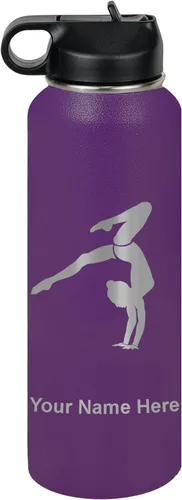 Vista 51 de LaserGram Botella de agua personalizada, soporte de mano de gimnasta, acero inoxidable de doble pared aislada al vacío con popote superior, regalo
