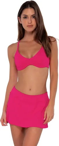 Vista 3 de Sunsets Falda de natación deportiva para mujer, parte inferior de traje de baño con pantalones cortos interiores Costilla de barra de arena Begonia
