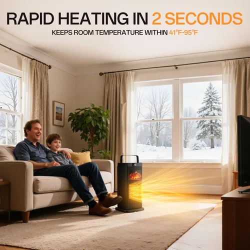 Vista 4 de Calentador de Espacio para Uso en Interiores, 1500W Portátil de 35 cm Calentador Eléctrico con Termostato, Calentamiento Rápido, Oscilación de 45°