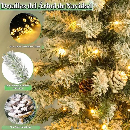 Vista 4 de Timer - 3FT Artificial Mini Christmas Tree, Flocked Tabletop Christmas Tree 50 luces LED blancas cálidas que funcionan con pilas, 108 ramas flocadas