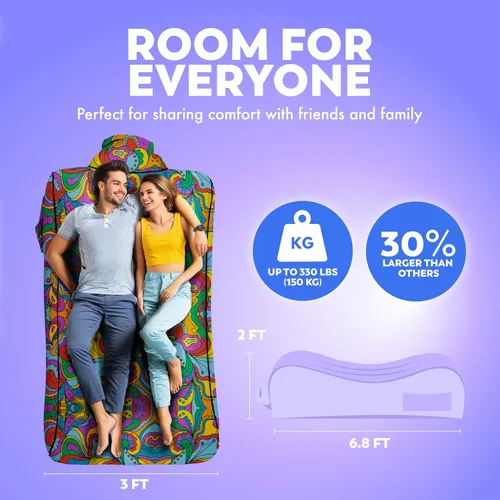 Vista 2 de Chillbo Inflatable Couch – Unique Designs - No-Pump Setup, Ripstop Polyester, Stability Pegs, Fun Prints - Portable Air Inflatable Lounger for