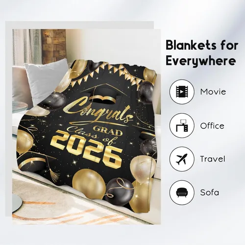 Vista 3 de Manta de graduación – Regalos de graduación de clase de 2025 para ella o él – Decoraciones de franela suave de 30 x 40 pulgadas – Mantas