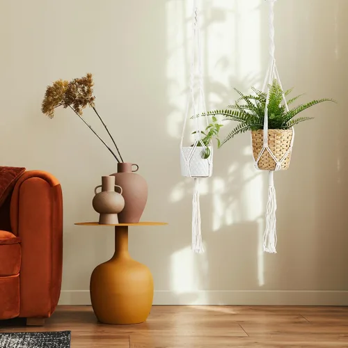 Vista 6 de OwnGrown Juego de cestas colgantes: 4 perchas de macramé de 37.5 pulgadas de largo - Soporte de macramé de algodón para macetas colgantes de 3 a 7.8