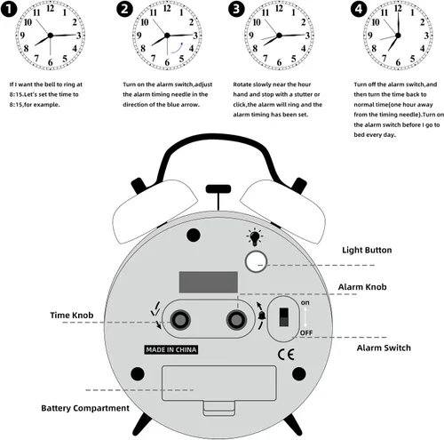 Vista 6 de FLOITTUY Alarma ruidosa para personas que duermen profundamente, 4 pulgadas, retro y a la moda, reloj despertador con campana doble con luz de fondo
