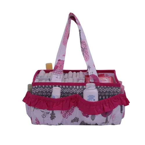 Vista 4 de Bacati Owls - Organizador de almacenamiento de algodón para niñas, color rosa/gris