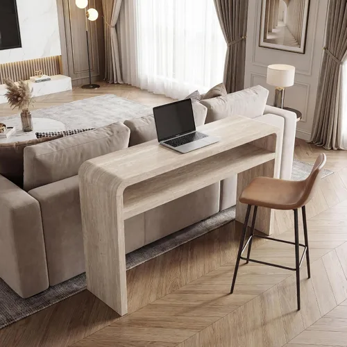 Vista 6 de Hyfirm Mesa consola de madera estilo travertino con estante de Beige