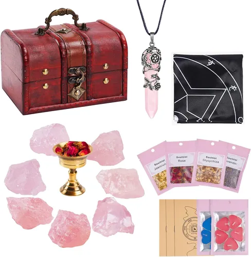 Vista 8 de Juego de 14 piedras de cristal curativo para chakras, con caja de madera de regalo para principiantes, meditación, reiki, yoga, colección