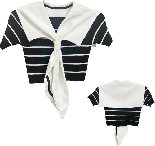Vista 5 de HoosaiyWoo Collar falso de marinero para mujer, lindo collar falso para niña, blanco y negro, ancho 14.5 x 22 pulgadas de alto, Poliéster, No es una