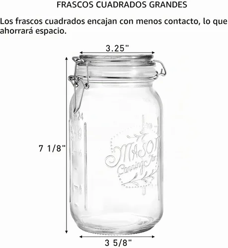 Vista 2 de Tebery Paquete de 4 tarros de vidrio transparente de boca ancha con tapas herméticas de abrazadera, recipientes de almacenamiento de vidrio de 32