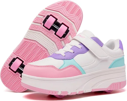 Vista 9 de Zapatos con ruedas para niños, zapatos de patinaje para niños y niñas, zapatillas atléticas con ruedas, adecuados para principiantes