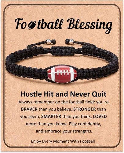 Vista 8 de FYUKISS Regalos de Béisbol, Fútbol y Sóccor, Brazaletes Trenzados Ajustables de Béisbol para Ideas de Regalo para Adolescentes con Tarjeta de Mensaje