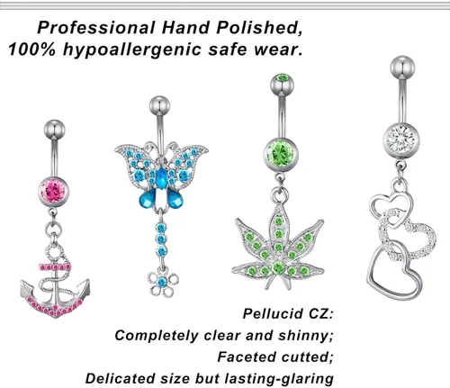 Vista 5 de 15 anillos de ombligo de acero inoxidable de 14 G para mujer con circonita cúbica AAA