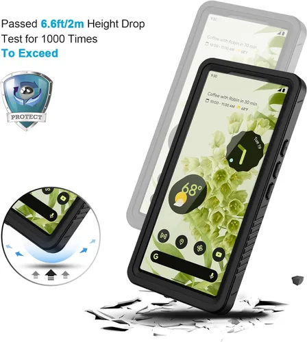 Vista 5 de Lanhiem Funda para Google Pixel 6, impermeable IP68 a prueba de polvo con protector de pantalla integrado, funda protectora de cuerpo completo