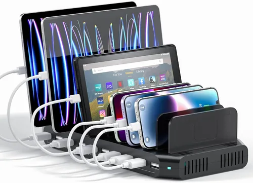 Vista 10 de Alxum Estación de carga rápida USB con carga rápida 3.0, soporte de carga de 10 puertos para múltiples dispositivos, compatible con iPad, iPhone