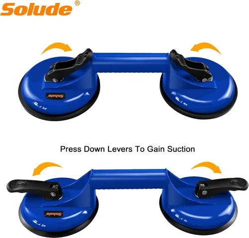 Vista 2 de Paquete de 2 Ventosas de Servicio Pesado con Mango de Vacío - Soporte de Vidrio de Aluminio para Levantar Ventanas