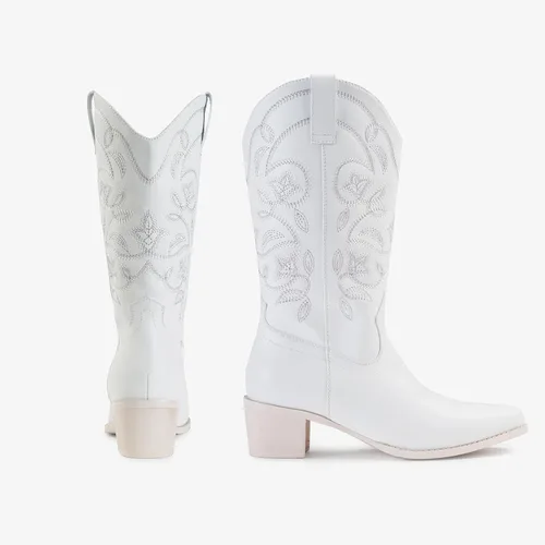Vista 6 de IUV Botas vaqueras para mujer con punta puntiaguda, botas vaqueras de media pantorrilla