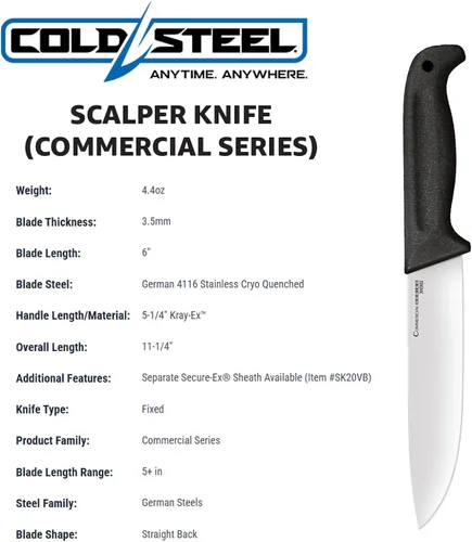 Vista 4 de Cold Steel Commercial Series - Cuchillo de hoja fija – Cuchillos profesionales para cocina, caza, pesca, carnicero, chef, etc., Scalper, talla única