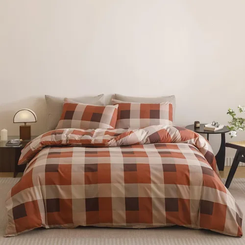 Vista 17 de Luxlovery - Juego de edredón color rojo ladrillo tamaño individual, juego de ropa de cama de 3 piezas, color rojo oscuro, suave, transpirable