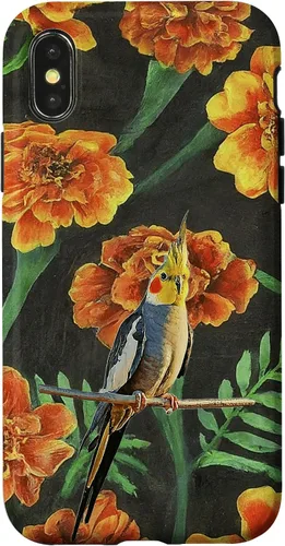Vista 4 de iPhone 15 Cockatiel Orange Yellow Marigolds Vintage Flower Pattern Case