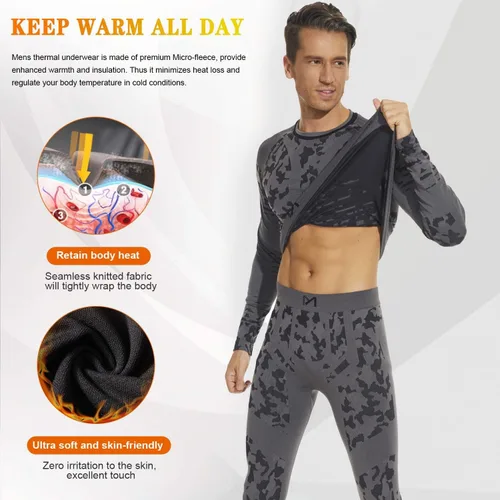 Vista 3 de Ropa interior térmica para hombre conjunto de pantalones largos de compresión de esquí capa base parte superior equipo para clima frío