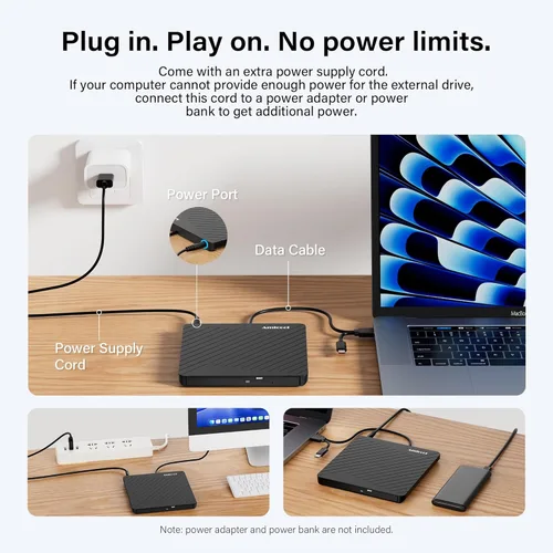 Vista 3 de Amicool Grabador externo USB-C USB 3.0 CD/DVD +/-RW, lector de DVD portátil ultrafino para Mac iMac MacBook, Windows 11/10/8 Linux, computadora