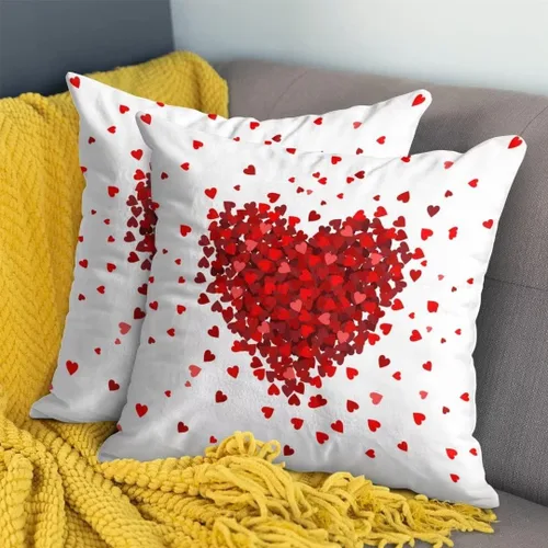 Vista 3 de AEIOAE Juego de 2 fundas de almohada de San Valentín de 16 x 16 pulgadas, almohadas de corazón rojo de amor de algodón para decoración del día