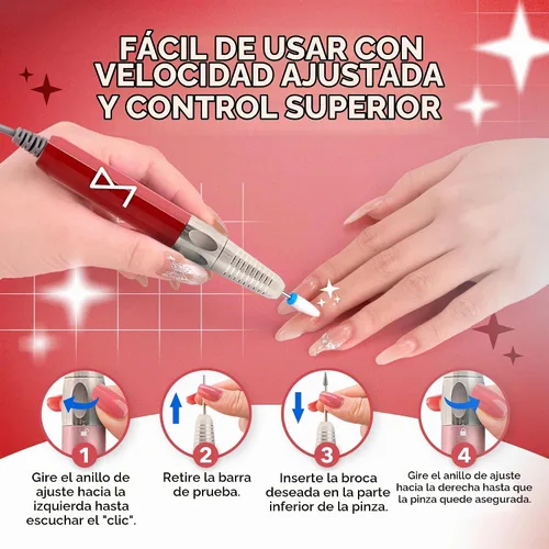 Vista 5 de M Max - Taladro de uñas profesional - Taladro de uñas con motor 2 en 1 sin escobillas - Eléctrico, inalámbrico, carcasa de aleación de aluminio
