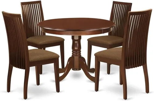 Vista 11 de East West Furniture HLIP3-BMK-W - Juego de comedor de 3 piezas que contiene una mesa de comedor redonda con pedestal y 2 sillas de cocina, 42 x 42