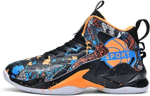 Vista 2 de MAUGELY Zapatillas de deporte de baloncesto para hombre, caña alta, para jóvenes, estudiantes, deportes, ocio, graffiti, zapatillas para correr