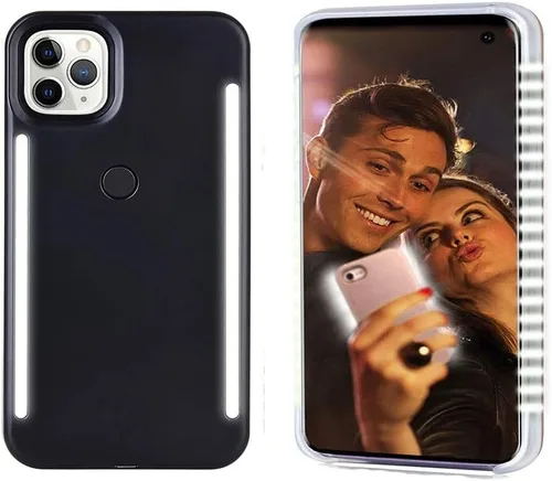 Vista 6 de Selfie Light-Up - Funda para iPhone 13 Pro Max: frontal y trasera, recargable, alto brillo, protección negra