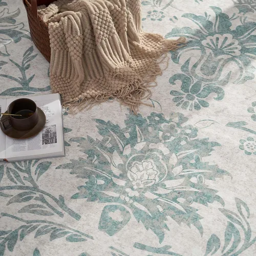 Vista 95 de jinchan Lima - Alfombra simétrica floral geométrica lavable, alfombra de entrada de medio círculo de 2 x 3, alfombra de media luna, suave y Azul