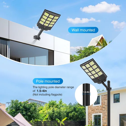 Vista 7 de OKPRO Farola solar de 5000 W para estacionamiento al aire libre, gran angular IP66 impermeable, 6500 K del atardecer al amanecer, LED con sensor