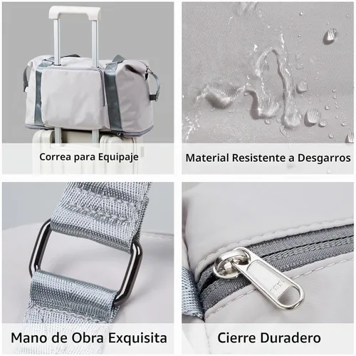 Vista 6 de Hanke Bolsa de viaje expandible de 39 litros, bolsa de lona plegable para viajes, bolsas de mano de fin de semana para mujeres con múltiples Gris