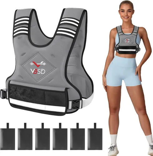 Vista 12 de VBSD Adjustable Weighted Vest for Women Men 4-10lb/11-20lb/20-32lb Vest with 6 Ironsand Weights Body Weight Vest with Reflective Strip for Running